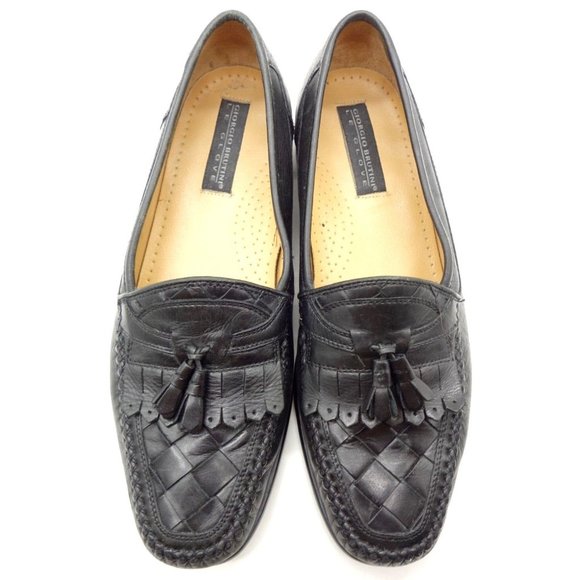 Giorgio Brutini Black Woven Tassel Slip-On Loafers s-l400.jpg main image 4